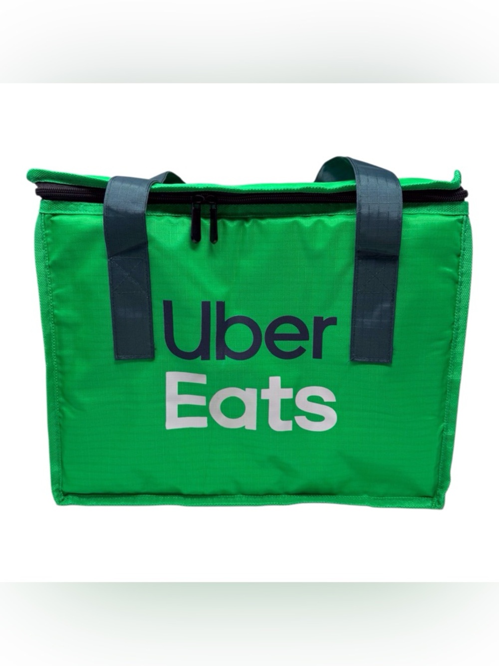 UBER EATS Green Insulated Delivery Bag Size 14”x 11”x 8” Zipper Closure 2 Handle